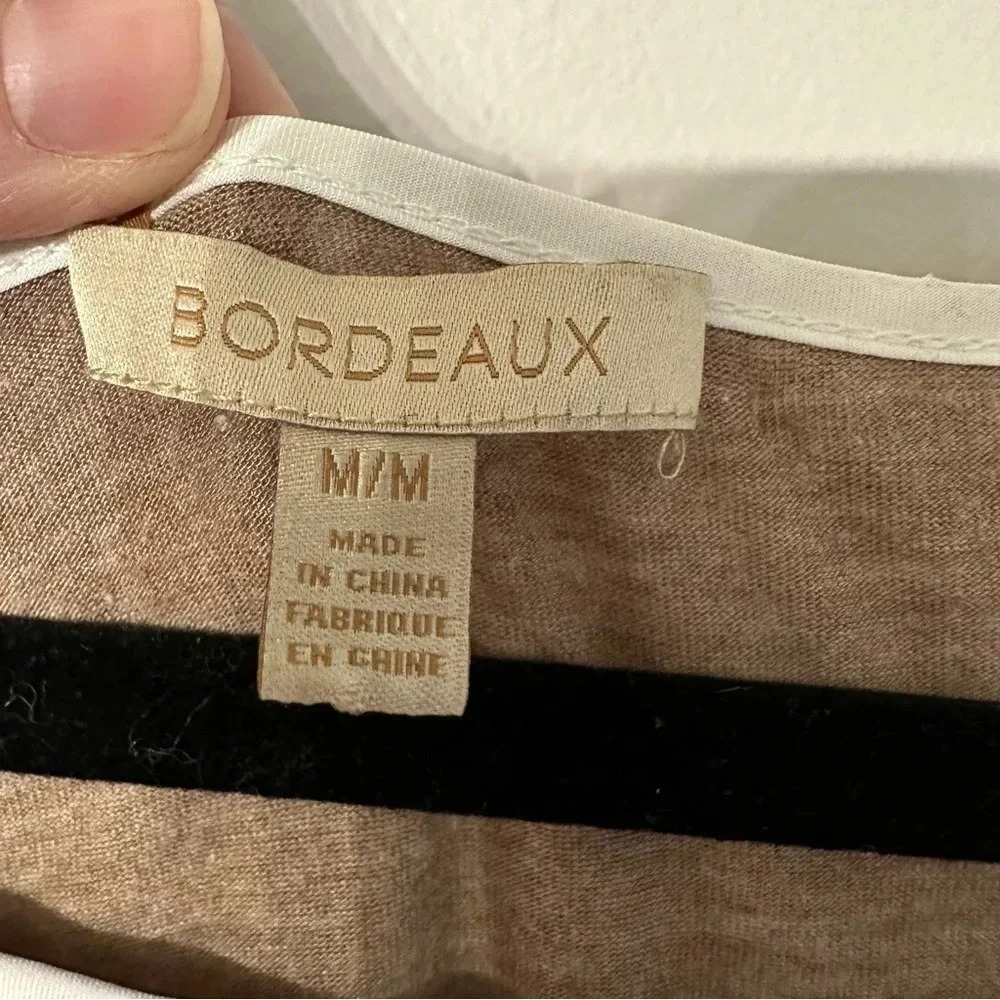 Anthropologie Bordeaux Women's Long Sleeve Brown & White Sweater Top Size M GUC - Picture 7 of 8